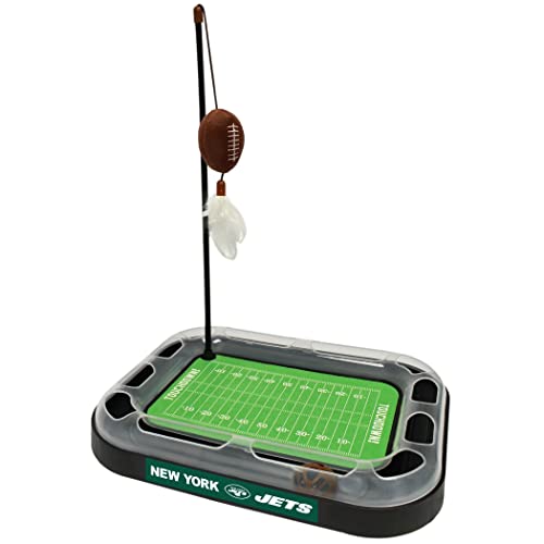 Juguete rascador para gatos de la NFL, Jets de Nueva York, campo de fútbol, juguete rascador para gatos con relleno de hierba gatera, juguete de fútbol de peluche y plumas, juguete para colgar y
