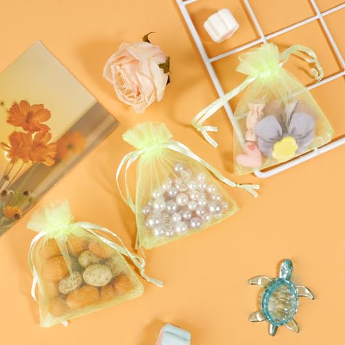 Image of Organza Bags 50Pcs, 3 x 4 Inch Sheer Drawstring Jewelry Gift Pouches, Mesh Party Wedding Favor Mini Candy Bags for Christmas, Fruit Green