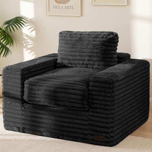 Image of MAXYOYO Bean Bag Chair with Pillows, Floor Sofa with Armrests and Support, Plush Foam Filled Lounge Chair for Adults, Cozy Bean Bag Couch for Living Room, Bedroom, Apartment, Black