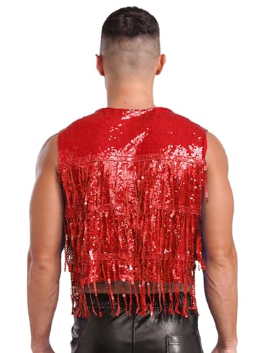 Jugaoge Mens Shiny Sequin Vest V-Neck Party Sleeveless Fringe Open Front Suit Waistcoat Jacket Tops4