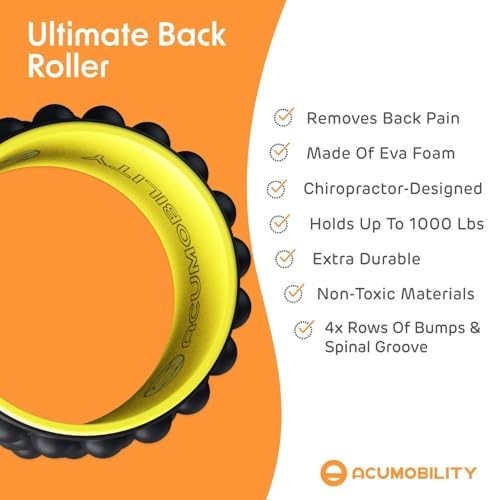 Acumobility Back Stretcher, Back Cracker, Back Roller, Back Pain, Back Pain Relief Products, Yoga Wheel, Back Foam Roller for Back, Back Stretching & Back Cracking Device, Back Popper - 11" H x 7" W