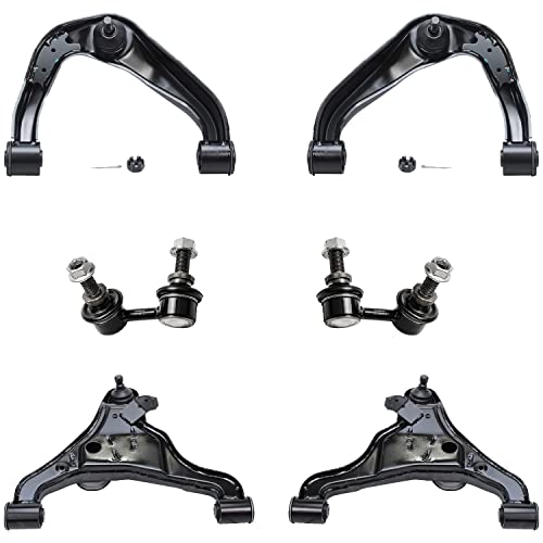 Image of Detroit Axle - 6pc Front End Control Arms for 2005-2025 Nissan Frontier, 2005-2012 Pathfinder, 2005-2015 Xterra, 4 Upper & Lower Control Arms 2 Sway Bar Links Replacement