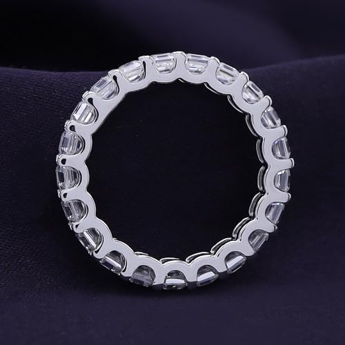 SAVEARTH DIAMONDS Eternity Wedding Band Ring For Women, 3.40 CT 3MM Asscher Cut Lab Created Moissanite Diamond Full Eternity Stackable Engagement Ring In 14K Gold Plated 925 Sterling Silver3