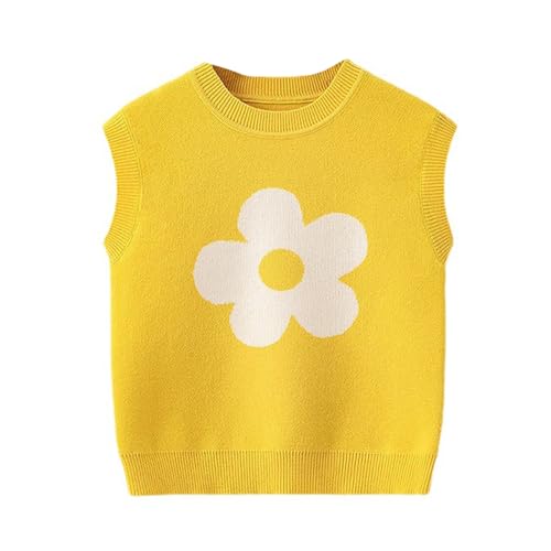 Little Girl Knitted Sweater Vest Floral Pattern Ribbed Sleeveless Pullover Tank Tops