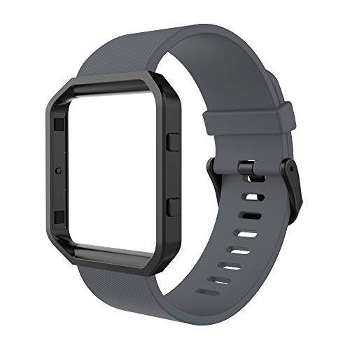 Simpeak Sport Band Compatible with Fitbit Blaze Smartwatch Sport Fitness, Silicone Wrist Band with Meatl Frame Replacement for Fitbit Blaze Men Women, Large, Dark Grey Band+Black Frame