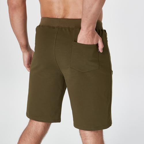 JustSun Mens Shorts zomer sport shorts met rits zakken, Leger Groen, S - Afbeelding 3