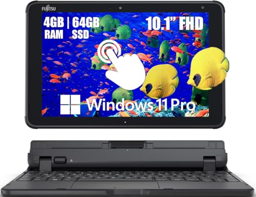 Fujitsu Tablet Q5010 Touchscreen Laptop, 10.1-inch FHD Windows Tablet, Intel Celeron N4020, 4GB RAM, 64GB SSD, 2 Camera, Type-C, Japanese Keyboard, Windows 11 Pro (Renewed)