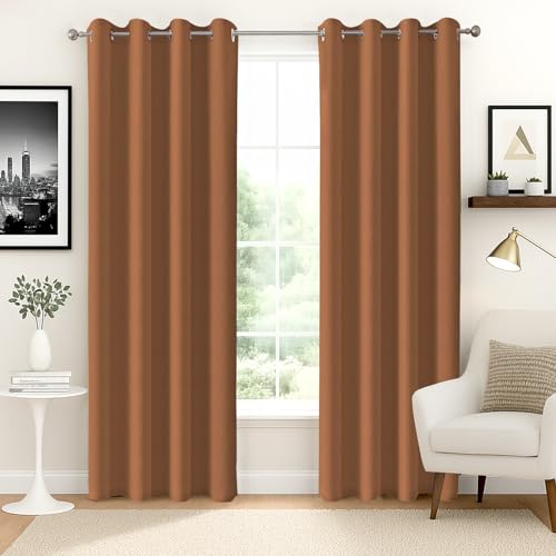 Image of Homestan 90% Blackout Door Curtains 7 Feet Long Set of 2, Room Darkening Parda with Grommet Design for Home Decor (7x4 Feet,Rust)
