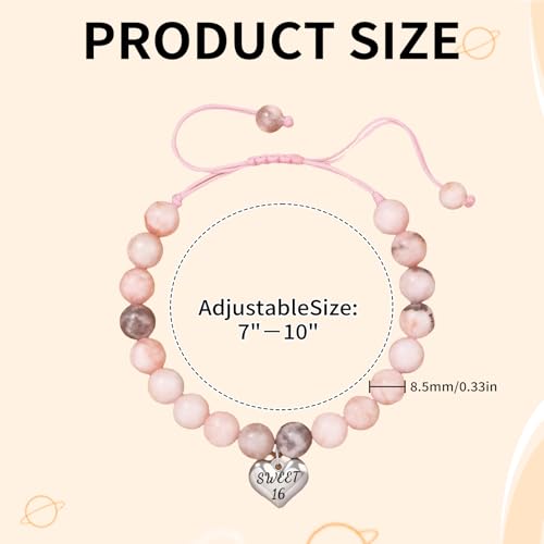 VilaGi 16 Year Old Birthday Gifts for Girls,16th Birthday Gifts for 16 Year Old Girls,Natural Stone Heart Sweet Birthday Bracelets for G/irls,Presents for Daughter Sister Granddaughter Niece,&Cards - Image 2