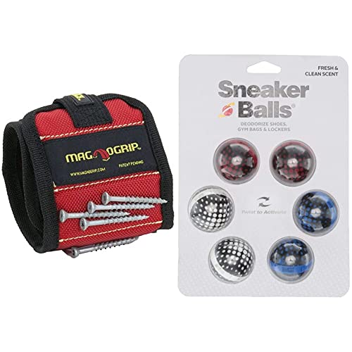 MagnoGrip 311-090 Magnetic Wristband,Red & Sof Sole Sneaker Balls Shoe, Gym Bag, and Locker Deodorizer, 3 Pair, Matrix