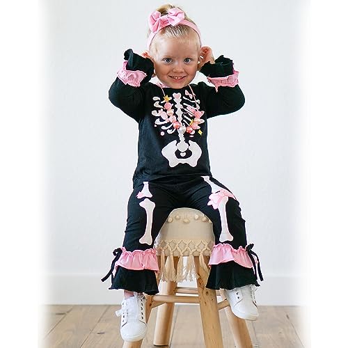 Image of HINTINA Toddler Baby Girls Halloween Thanksgiving Outfits Bell Bottom Flared Pants Set