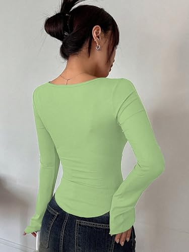 Image of Sugathari Women's Black Solid Long Sleeve Wrap-Style Square Split Crew Neck Bodycon Women T-Shirt Spring and Summer Top, Minimalist and Fashionable for Everyday Casual Wear Tops (T-Shirt 181)