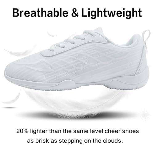 Image of White Cheer Shoes for Girls Womens Cheer Shoes Youth Girls Cheerleading Shoes Competition Gear Dance Tennis Sports Training Athletic Comfortable Flats Breathable Soft Kids Cheer Sneakers