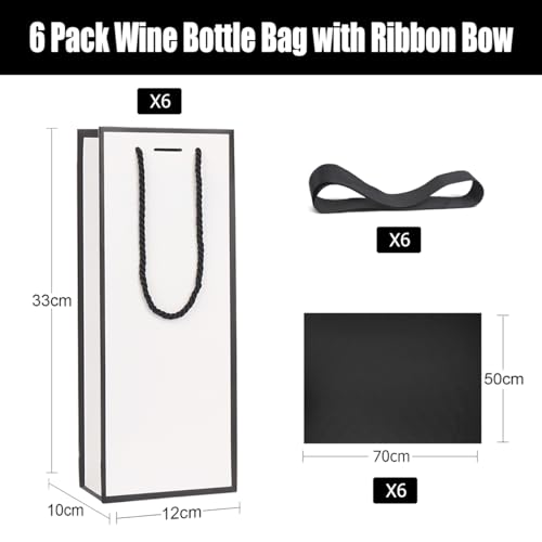 Zjhiome ZJ241008 6 Pack Wine Gift Bags With Tissue Paper Wine Bottle Paper Bags With Bow Ribbon For Wedding Birthday Christmas Retirement Party Supplies  thumb #1