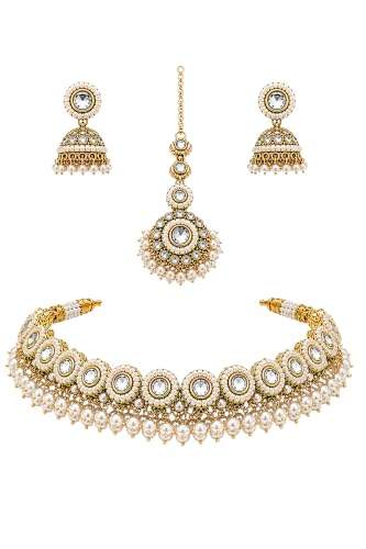 Kundan Choker Necklace Set for Women with Matching Jhumka Earring...