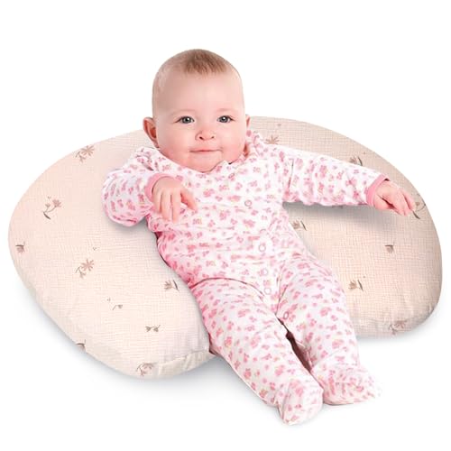 Image of Little Grape Land Nursing Pillow, Soft 100% Cotton Breastfeeding Pillow with Breathable Muslin Cotton Removable Cover, Fog Flower Breast Feeding Pillows for Babies 0-12 Months with Protective Zipper