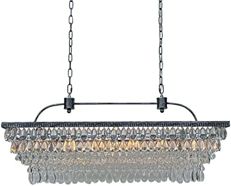 LightUpMyHome The Weston - Rectangle Chandeliers for Dining Room Decor, Antique Silver Finish Modern Light Fixture, Quality Crystal Chandeliers for Decoration, Chandelier Crystals 40"L x 14"W x 15.5"H