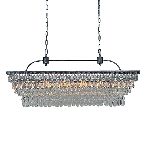 Lightupmyhome The Weston - Rectangle Chandeliers For Dining Room Decor, Antique Silver Finish Modern Light Fixture, Quality Crystal Chandeliers For Decoration, Chandelier Crystals 40"L X 14"W X 15.5"H #TOP3