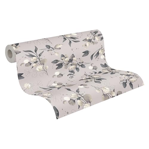 A.S. Création Pure Elegance Vliestapete mit floralem Muster 0,53 x 10,05 m – Beige, Schwarz, Creme - Tapete mit Blättermotiv Made in Germany - 397684