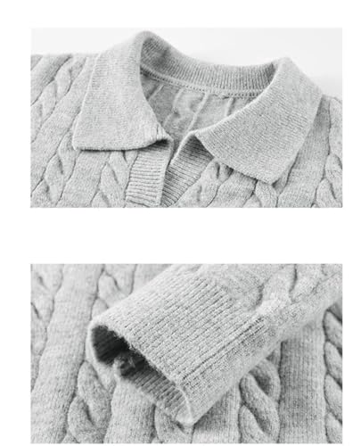 Men's Twisted Cable Knit Sweater Lapel Loose Long Sleeve Pullover Casual Solid Jumper3