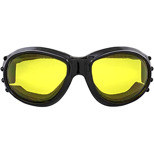 Birdz Eagle Padded Motorcycle Airsoft Goggles Black Frames With Anti-Fog Driving Yellow Lens #TOP1