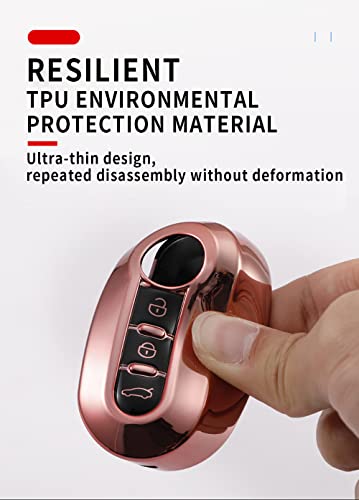 HIBEYO Flip Key Case - Fits Fiat Key Cover, TPU Protective Case for 500, Bravo, Panda, Fiorino, Doblo, Punto, Flip 3 Buttons Pink - Image 3