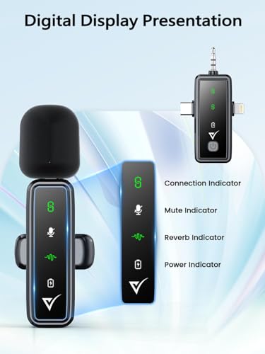 Image of VELOMAX Wireless Mic for Youtubers, Video Recording, Streaming with LED Indicator Light, 3 in 1 Noise Cancellation Wireless Microphone for iPhone /Android USB-C /Camera, 164FT Transmission Range