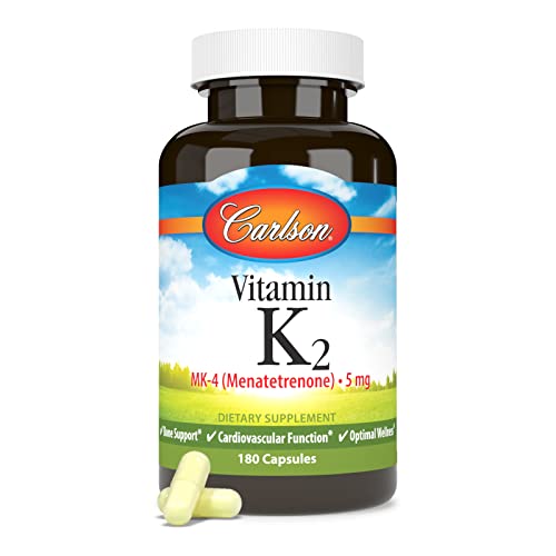 Carlson - Vitamin K2, Mk-4 (Menatetrenone), Vitamin K Supplement, Bone & Heart Health, K2 Vitamin, Soy-Free, Vitamin K-2, K2 Vitamins, 180 Capsules #TOP4