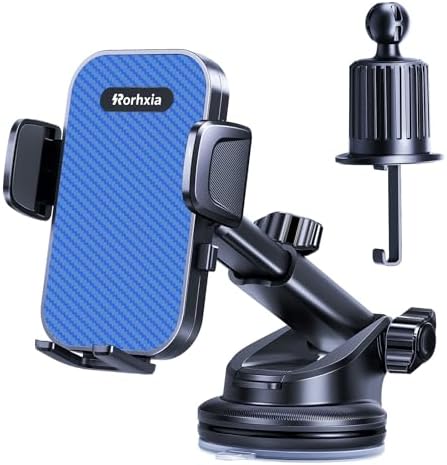 Rorhxia [Military-Grade 3-in-1 Blue Phone Holders for Your Car, [2025 Most Stable and Flexible Suction Cup] Vent Dashboard Windshield Cell Phone Mount Car Fit for All Phones, iPhone, Samsung