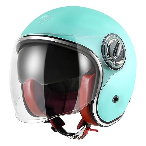 Open Face Motorcycle Helmet, 3/4 Retro Moped Helmet for Adult Women Men, Half Face Vintage Helmets with Visor for Scooter, DOT Approved (XL, Bright Green) Cover