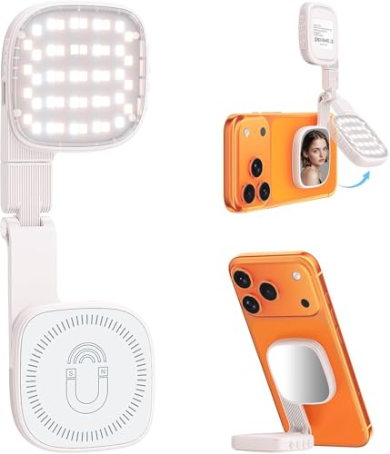 Image of ELEPHANTBOAT USB Magnetic Folding Phone Fill Light with Touch-Up Mirror 1000mAh Rechargeable 3-Color LED Video & Photography Light with 10 Brightness Levels Compatible with Magnetic Ring Phones Cases
