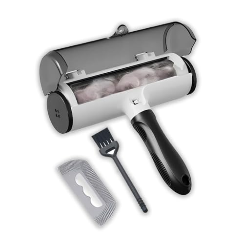 Pro Pet Hair Remover Roller Reusable & Eco-Friendly Includes Tight-Space Comb & Mini Brush Ergonomic Handle with Clear View Bin Works on Furniture Carpets Clothes & More