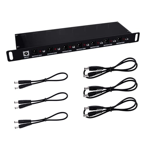Image of GeeekPi 10 inch Rack PDU, DC PDU Lite 7-CH 0.5U Rack-Mount Power Distribution Unit for DeskPi Rackmate T1 /T0 /T2 /T0 Plus /T1 Plus /TL1 /10 Inch Server Cabinet, 7 Outlets, w /3PCS 25cm DC5521 Cables