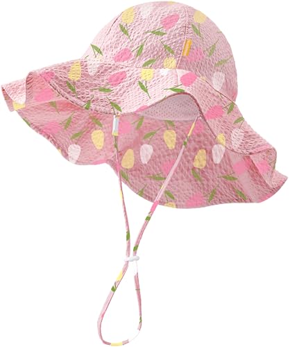 Image of HONGTEYA Baby Sun Hat Toddler Girl Beach Hat Sun Protection Adjustable Outdoor Summer Wide Brim Bucket Hat for Infant Kids