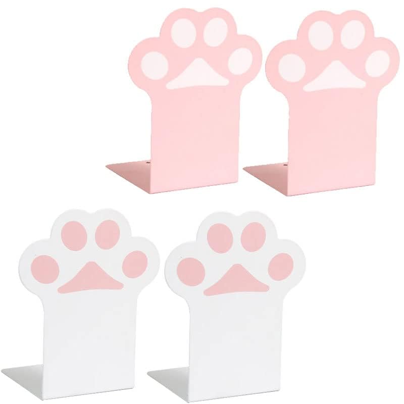 MIAO YUAN 2 Sets Cat Paw Metal Bookends Cute Desktop Bookshelf Sturdy Cartoon Bookshelf for Home and Office Decoration
