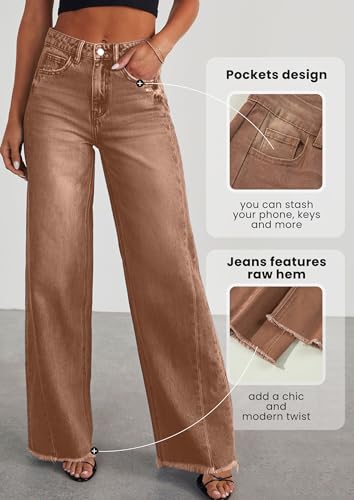 Image of PRETTYGARDEN Women's Wide Leg Jeans Raw Hem Denim Pants