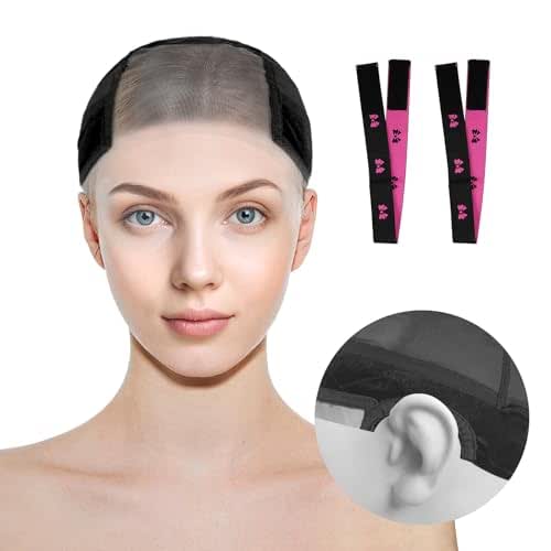 WOVTE Wig Grip Cap, Adjustable Ear-Cutouts Transparent Lace Front Wig