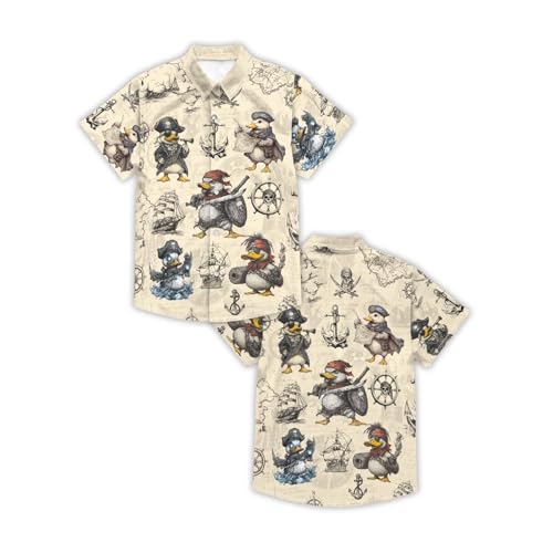 Image of THE PIRATE KING Funny Pirate Hawaiian Shirt Boys Girls Beach Tropical Casual Short Sleeve Button Down Shirt for 5-14 Years