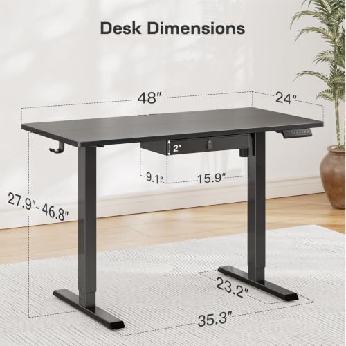 Image of Marsail 48x24 Electric Standing Desk - Adjustable Height Computer Desk with Memory Presets, Storage Bag & Cable Management for Home Office & Gaming Workstations