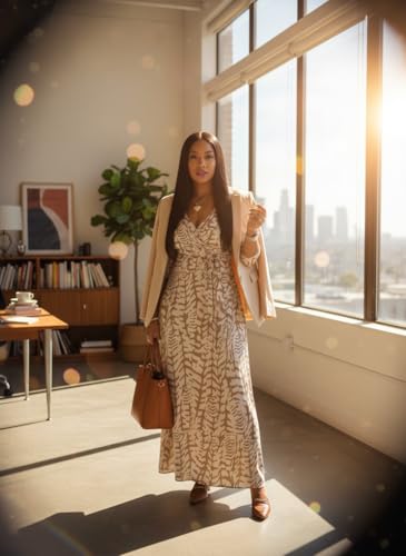 Image of Yajedo Womens Casual Summer Maxi Dress Plus Size Sexy Wrap V Neck 3 /4 Sleeve Sundress with Pockets