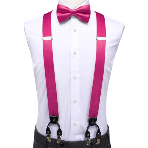Image of Dubulle Suspender and Bow Tie for Men Paisley Solid Mens Suit Braces Pretied Bowtie and Handkerchief Cufflinks Formal Wedding