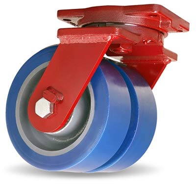 Hamilton Extra Heavy Duty Dual-Wheel Swivel Caster Part# S-EHD2-63EGB 6" x 3" Ergo-Glide XT 1" Thick Polyurethane (85A) Cast Iron Wheels 3/4" Sealed Precision Bearing - 4,400 lbs Capacity - USA Made