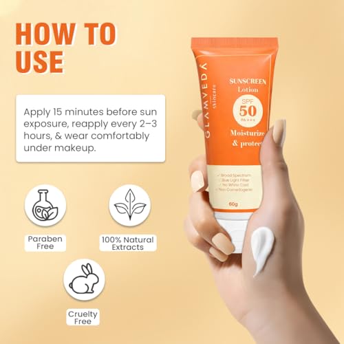 Image of Glamveda Hybrid Sunscreen Lotion Spf 50 PA+++ for Moisturize & Protect (Pack Of 3) 180 ml | Transparent & Ultra-lightweight Sunscreen | Non-Greasy, Quick-Absorbing | Zero White Cast | For Women & Men