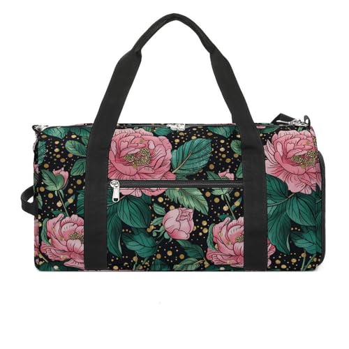 Peonies Peony Flowers Gym Sport Bag Travel Duffel Bags Tote with Shoe Compartment Water Resistant Pouch Unisex