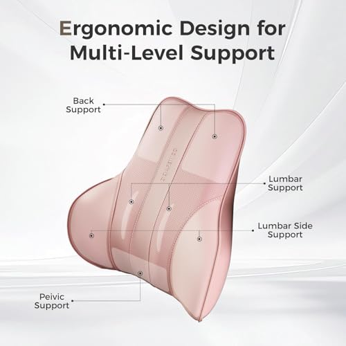 Image of Coverado Lumbar Support Pillow for Car, Ergonomic Memory Foam Back Pillow for Office Chair, New Back Cushion for Pain Relief, PU Leather Car Lumbar Support for Driving Seat