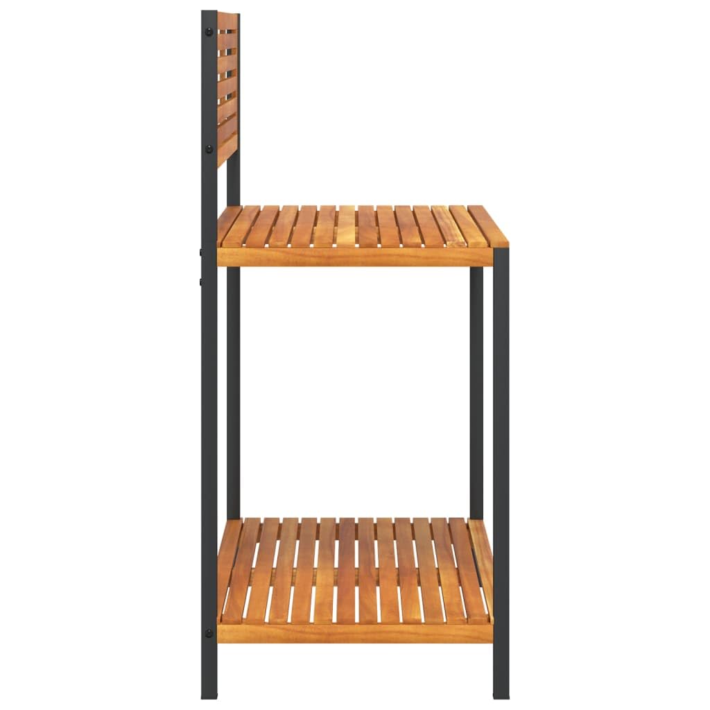 Garten-Arbeitstisch 90x50x110 cm aus massivem Akazienholz und pulverbeschichtetem Stahl mit Ablage, Aufkantung, wetterbeständig für Outdoor Pflanztisch und Pflanzenzubehör