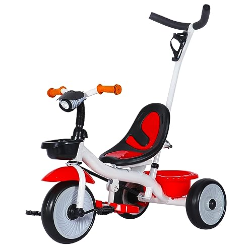 Homewell Triciclo de bebé escalable, Kinderkraft - Bicicleta de triciclo 2 en 1, combinación con trolley y función de paseo, regalo para bebe de 1 a 5 años con frenos (02, rojo1)