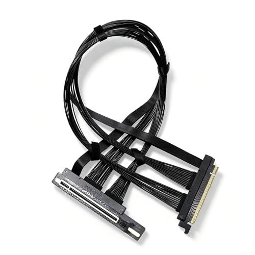 GIGA-MEGA PCIe 5.0 X16 Riser Cable Right Angle Left Angle Straight Flexible Bundle Cable for AI Server 50-60 CM Length Black and White (Black Right Angle 50cm)