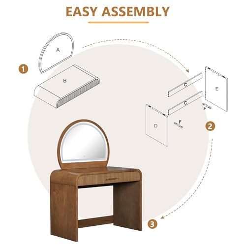 Image of JIVOIT 39 inch Vanity Table with Mirror, Makeup Vanity Table with Removable Mirror, Dressing Table with Drawer, Curved Edges and Elegant Design, Modern Dressing Table Desk for Bedroom