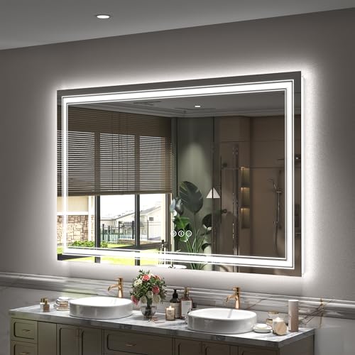 60x40 Inch Lighted Bathroom Mirror for Wall, LED Illuminated Vani...